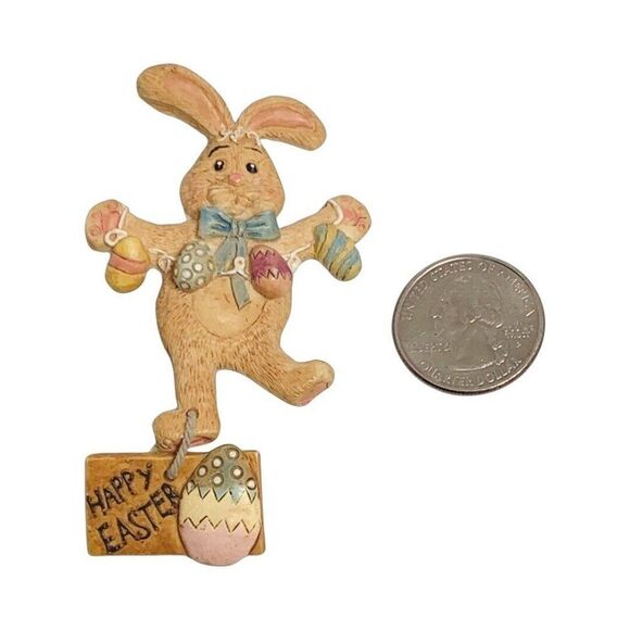VTG Easter Bunny Brooch And Earrings set 3.5" Hand Painted Easter Egg Whimsical - Picture 16 of 16